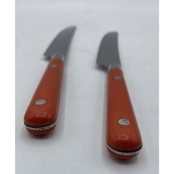 Bistro III Made France Flatware Silverware Orange Handle Stainless Set 2 Knives - Picture 6 of 11